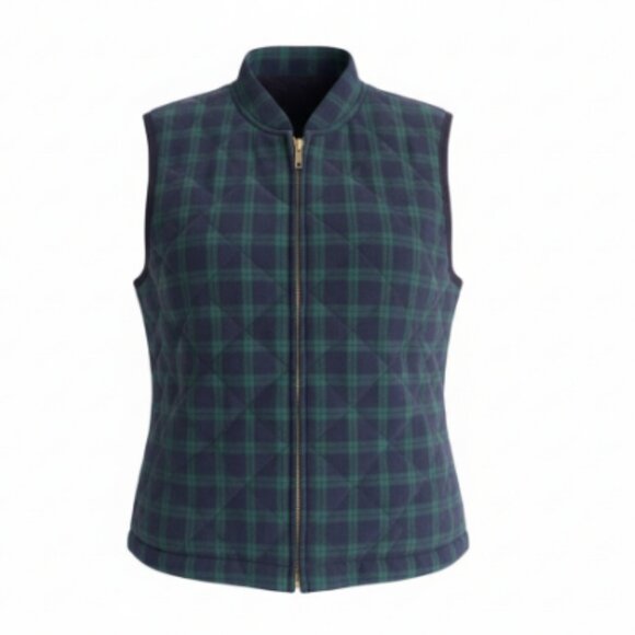 Talbots Jackets & Blazers - Talbots Petites Quilted Vest PS Blue Green Blackwatch Plaid Zip Pockets Like New